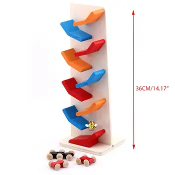 

Collapsible 9 Zigzag Sliding Car Wooden Ladder Small Pulley Building Block Toy R7RB