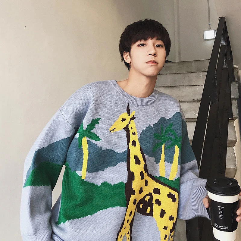 UYUK2019 Autumn And Winter New Casual Loose Fashion Trend College Wind Round Neck Cartoon Men's Sweater Clothes Men Hombre UYUK2019 Autumn And Winter New Casual Loose Fashion Trend College Wind Round Neck Cartoon Men's Sweater Clothes Men Hombre