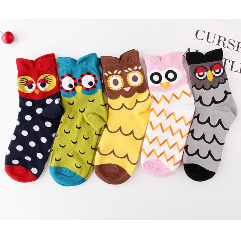 Женская Мода красочные Стиль с модным животным Cuty "Сова", партия из 5 пар удобные носки на зиму, удерживающие Артикул Для женщин Harajuku Носки с рисунком