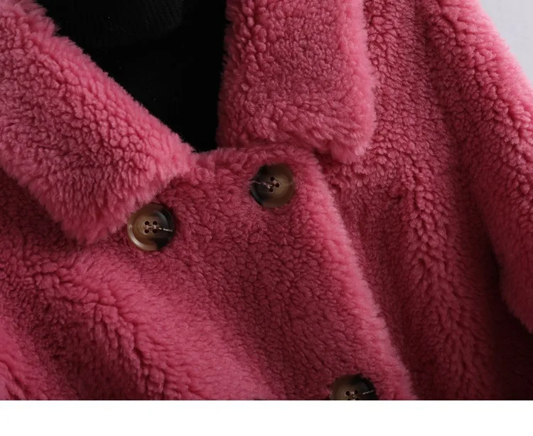 Winter Teddy Parka Genuine Sheep Wool Mid Long Jackets Women Double Breasted Office Lady Fur Coats Loose Outerwear Fur Clothing