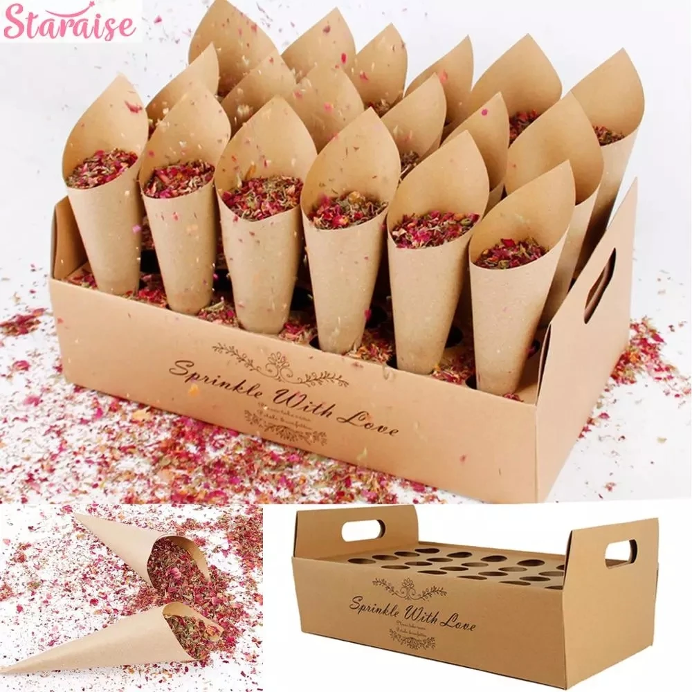 Cone-Stand Box-Tray Kraft-Paper Confetti Wedding-Decoration Staraise
