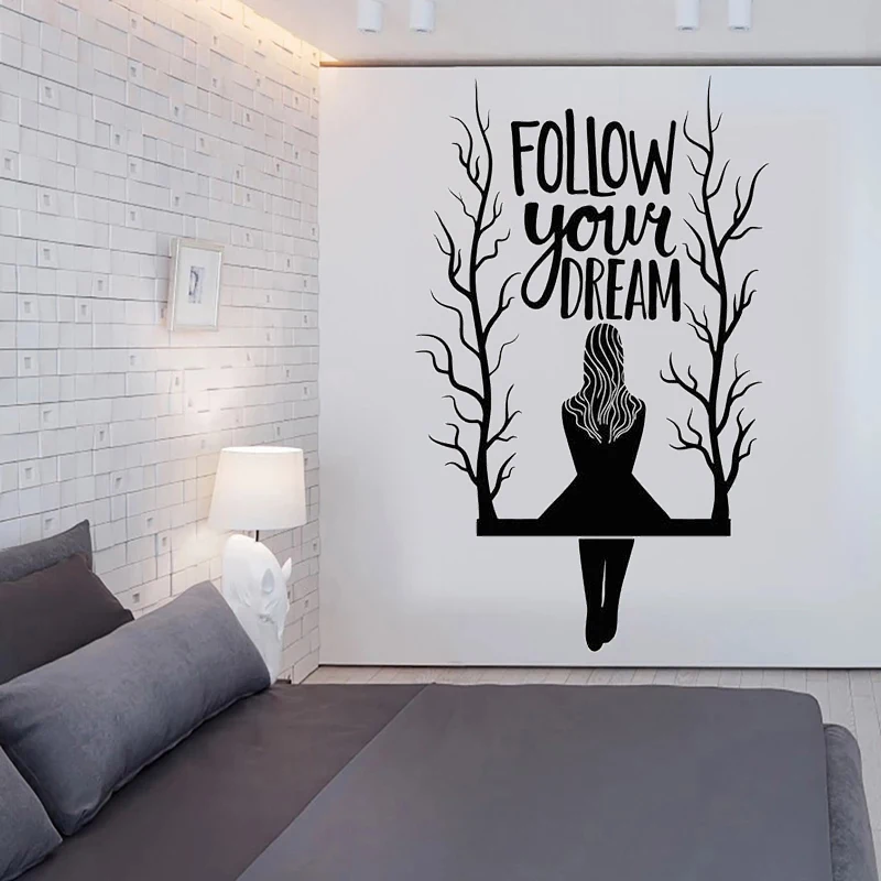 Follow Your Dream Wall Decal Vinyl Quotes Lettering Girl On The