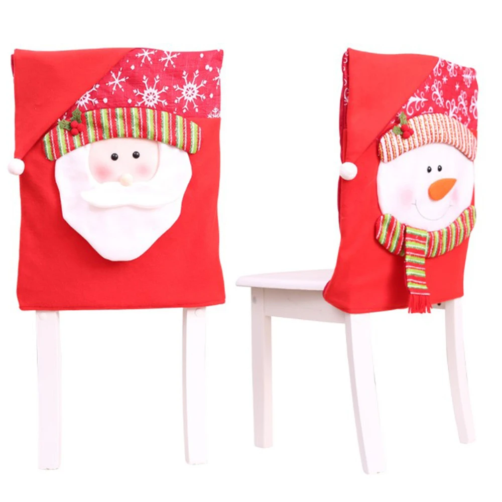 

Merry Christmas Chair Cover Santa Snowman Holiday Party Kitchen Dining Table Chair Back Cover Christmas Decoration for Home