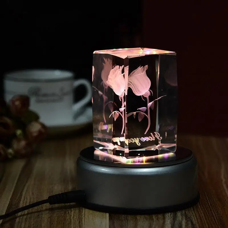 4 LED Luminous Base Light Colorful Round Stand Base Holder for Cocktail Crystal Glass Transparent Objects Display Light