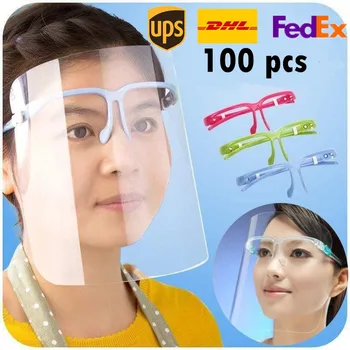 

100pcs US Hot PET Clear Face Shield With Glass Holder Teacher School Safety Hairdressing Protective Mask Clear Facial
