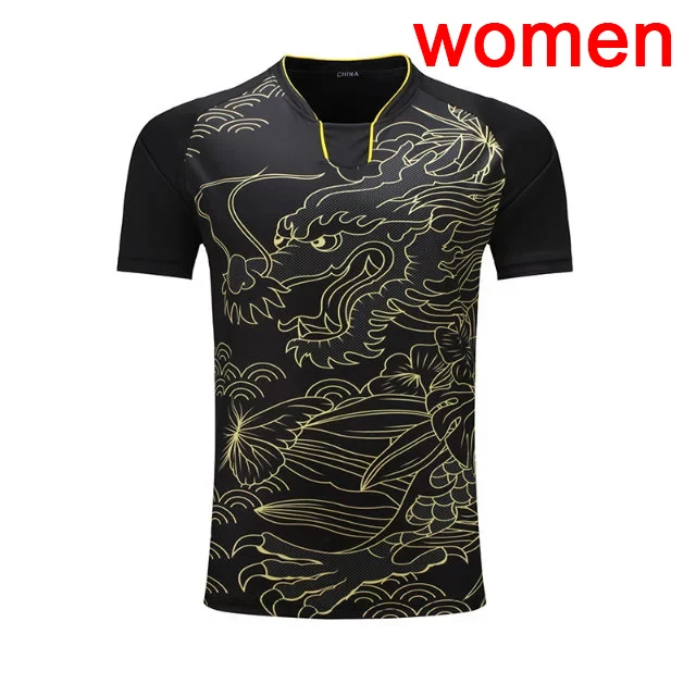 women black shirts Мужская/женская одежда для настольного тенниса, рубашка для бадминтона, рубашка для настольного тенниса с коротким рукавом, спортивная одежда для бадминтона, костюм для пинг-понга - Цвет: women black shirts