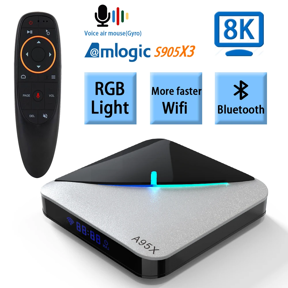 Android 9,0 ТВ приставка Amlogic S905X3 8K 4K 4GB 32GB 64GB RGB WiFi дыхательный светильник Google голосовой помощник Netflix Youtube 2GB16GB