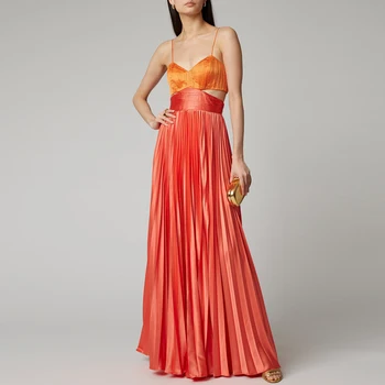 

Gedivoen Fashion Runway Summer Dress Women Spaghetti Strap Hollow Out Pleated Dress Casual Holiday Female Midi Dresses