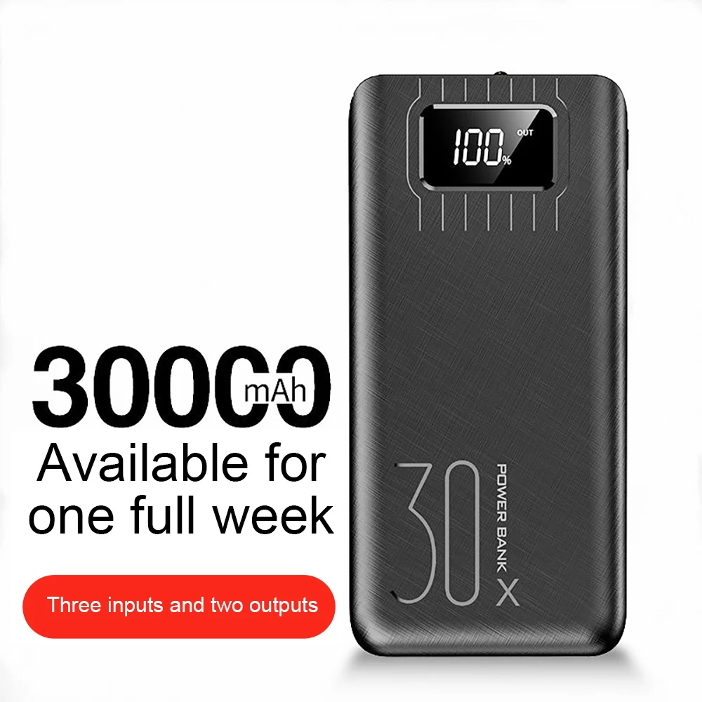 Портативное зарядное устройство 30000 мАч Micro USB QC быстрая зарядка светодиодный