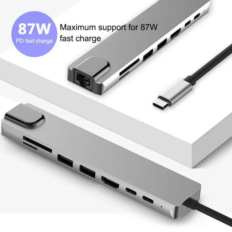 8-в-1 двойной USB-C USB C концентратор с 4 к HD декодер каналов SD/устройство для считывания с tf-карт с 3 портами(стандарт 3,0 концентратор Thunderbolt Тип-C концентратор для MacBook Pro устройство чтения карт памяти