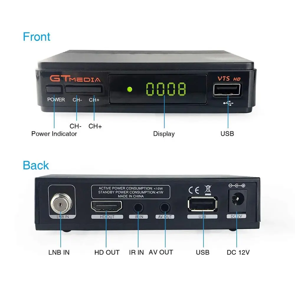  Satellite TV Receiver Gtmedia V7S HD Receptor Support Europe Channels for Spain DVB-S2 Satellite De