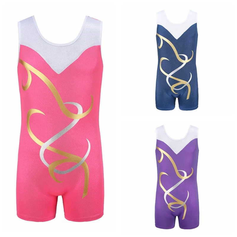 

Gymnastics Dancesuit Girls Sleeveless Dance Leotards Child Striped Siamese shorts Costumes Kids Ballet suits Practice Clothes
