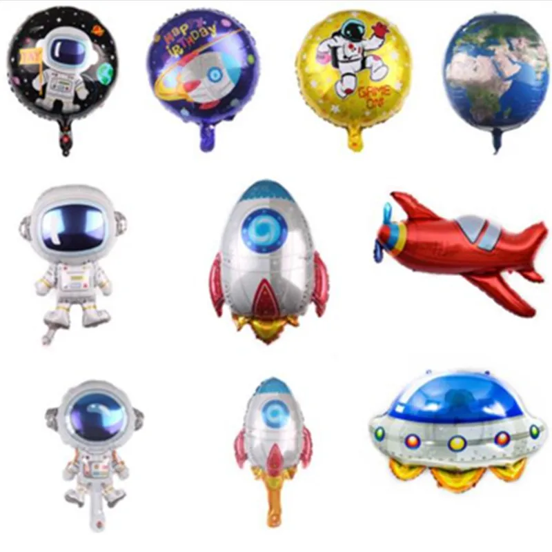 

Outer Space Cosmic Astronaut Earth Rocket Helium Air Foil Happy Birthday Balloon Baby Shower Balloon Theme Party Decor Favors