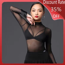 Сексуальные сетчатые топы с длинными рукавами для взрослых, костюмы для латинских танцев, женское платье с бахромой, ча-Румба Самба, одежда для танго, DQS3634