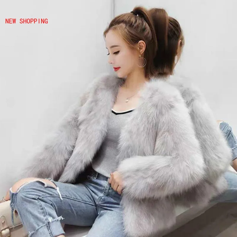 2023 Fashion Short Slim Fit Fur Jacket New Winter Warm Coat Pink Red White Solid Colors Hairy Fur Jacket Outerwear Women Elegant
