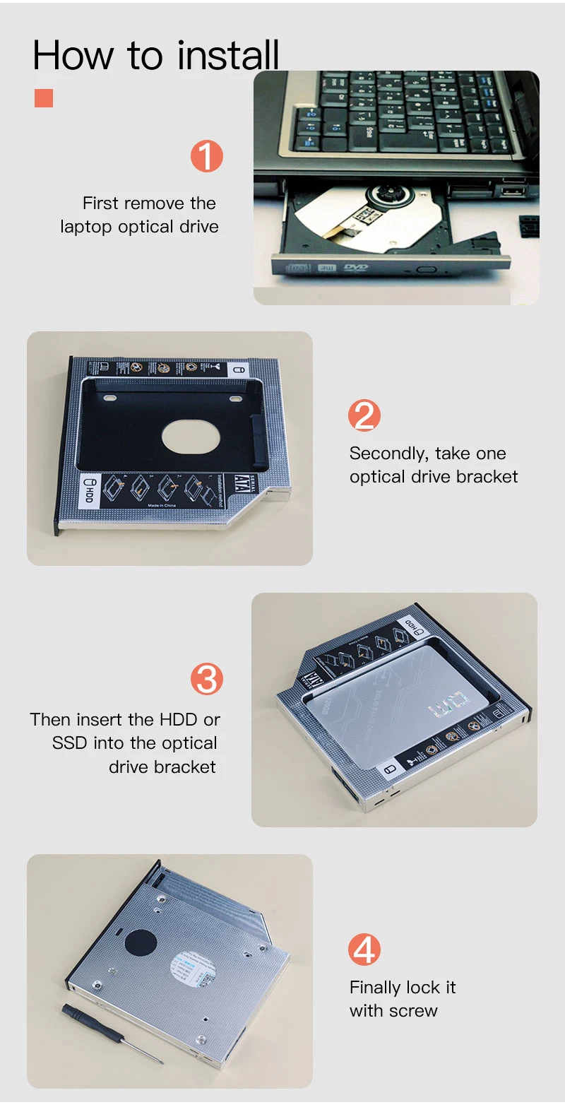 UTHAI T01 cd-rom диск кронштейн для ноутбука Внутренний корпус 2,5 дюймов SATA I II III жесткий диск HDD 9,5 мм/8,9 мм/9,0 мм SATA3