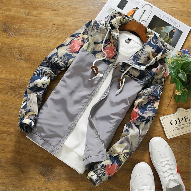

New jacket men's jacket hip-hop slim-fit flower bomber jacket men's hooded jacket plus size 4XL,
