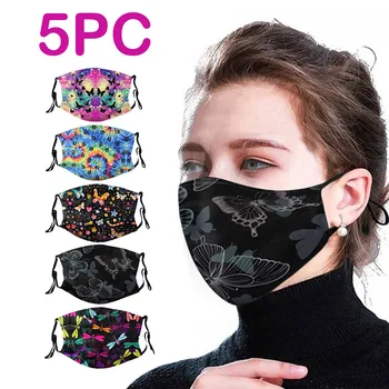 

5PC Adult reusable mask Polyester protective mask Unisex Breathable Tie-dye Printing Adjustable Rope Washable Face Masks