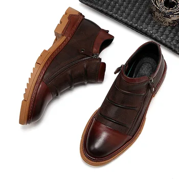 

2019 Leather Booties Autumn New England Fashion Side Zipper Men's Boots Personality Casual High Help Tooling Shoes Tide