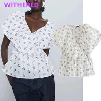 

Withered england folk vintage floral cascading short blouse women blusas mujer de moda 2020 kimono shirt womens tops and blouse