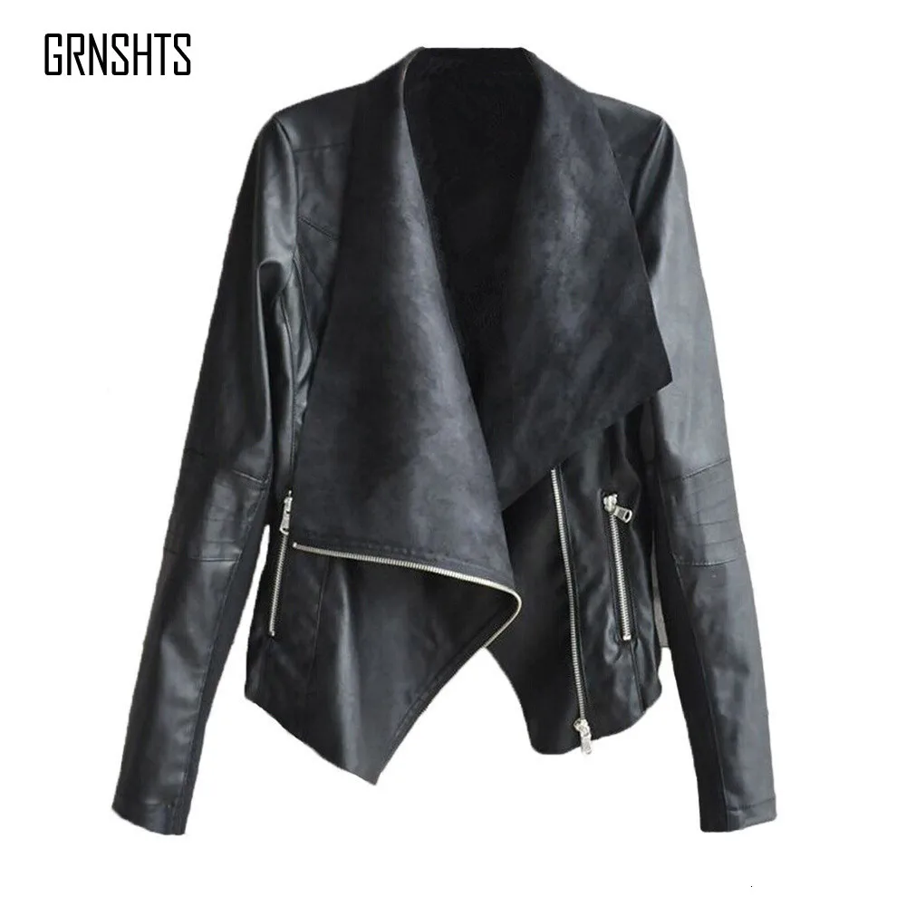 astounding  Fall and Winter 2019 New Spot Slant Zipper Irregular Large Turn-collar Long Sleeve Pu Leather Coat 
