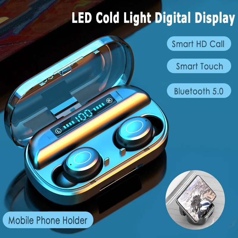 

V9 TWS Wireless Earphone HD 8D Bluetooth Handsfree Stereo 5.0 Bluetooth Headphone Noise Canceling Earbuds With Mic Power Bank