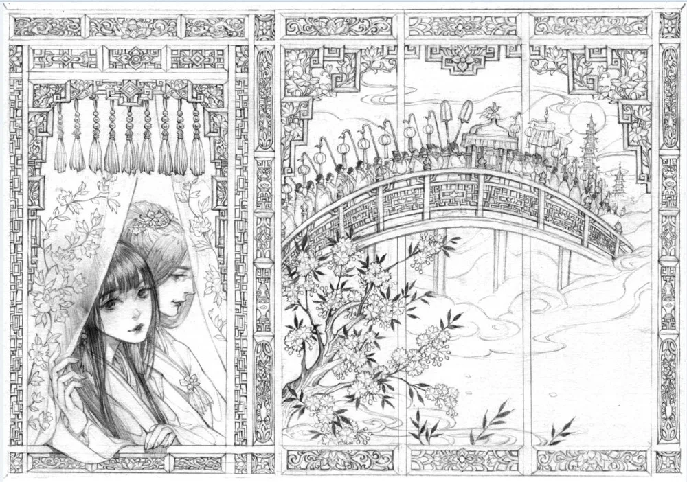 2 шт./компл. древней китайской 104 фильмы изысканный комиксов иллюстрации альбом(иллюстрации+ книжка-раскраска