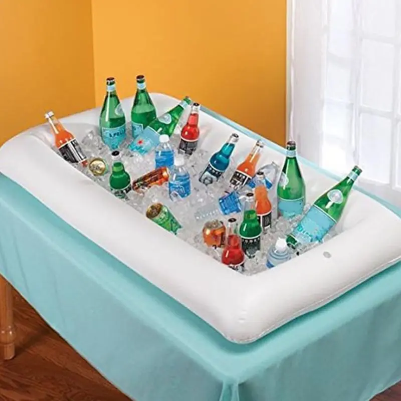 White Inflatable Ice Trough Durable PVC Water Entertainment Salad Plate Stand Outdoor Ice Bucket Bar Tools and Glass Wine Bottle