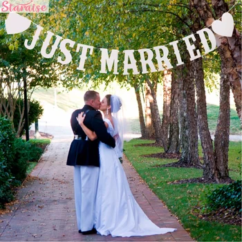 

Staraise Just Married Vintage Paper Banner With 3M Ribbon White Wedding Garland Bunting Romantic Wedding Decoration