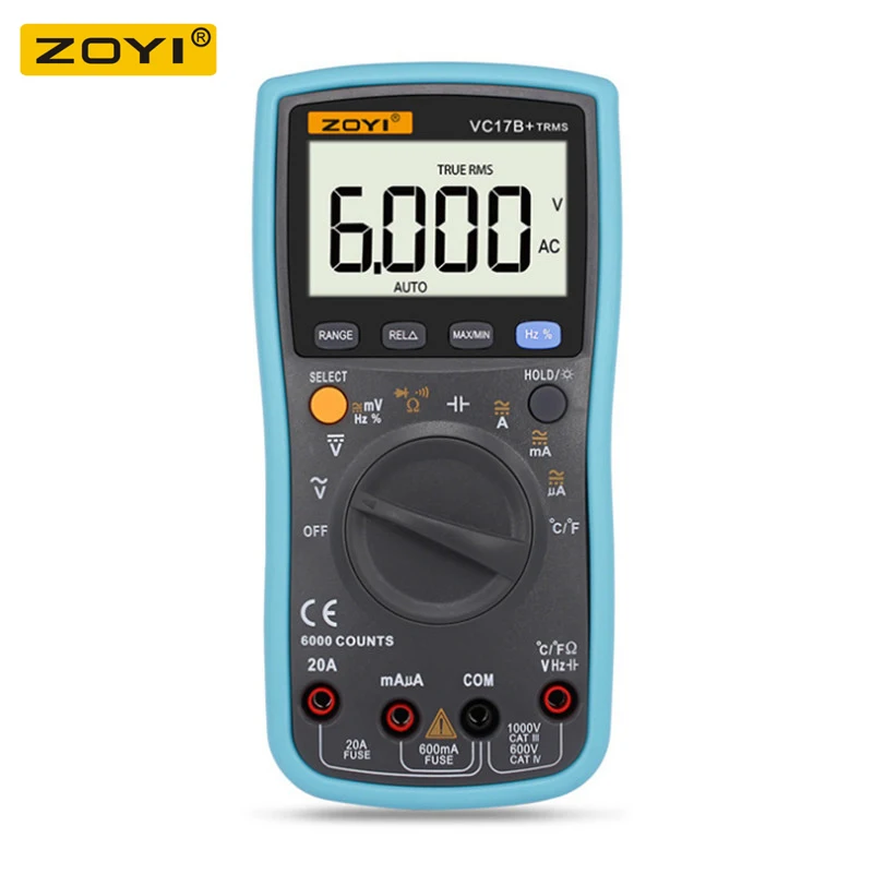 ZOYI VC17B+ 6000 отсчетов True-RMS цифровой мультиметр Авто Диапазон AC/DC Напряжение измеритель тока Ом диод вольтметр с подсветкой