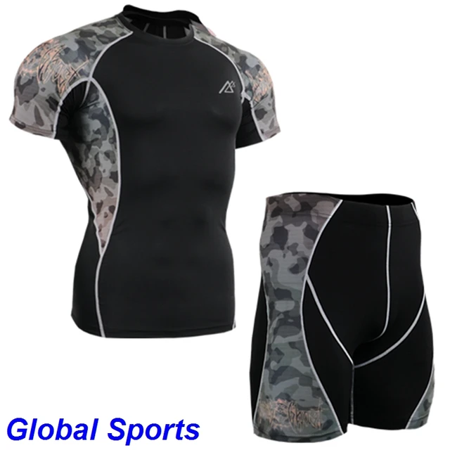 US $47.94 Cycling Set men compression skin tights shorts Bike Shorts Compression Tights running shorts Gym Sp
