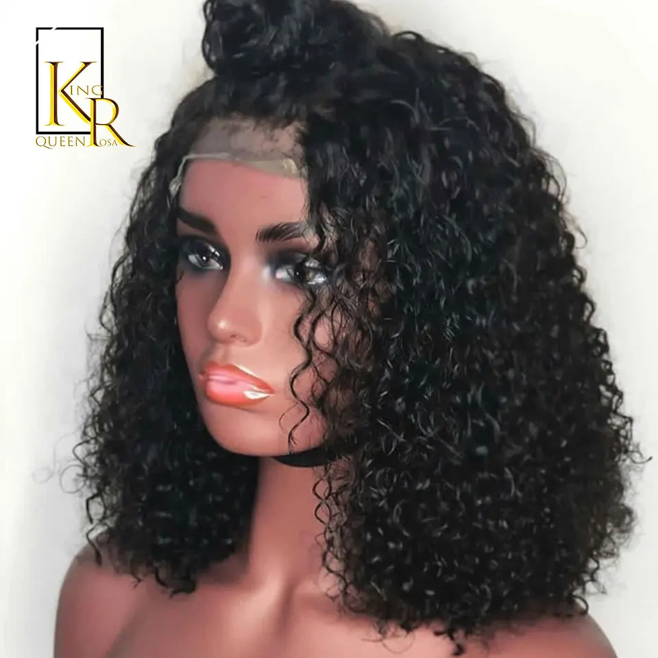 Афро кудрявый Боб кружева фронта человеческих волос парики для женщин с черным бесклеевым бразильским remy волос 13X4 кружева парики король Роза королева