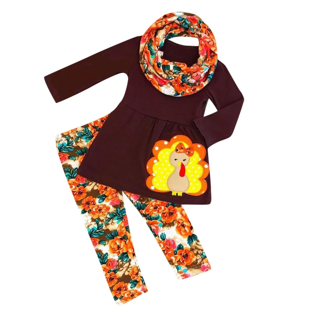 

Toddler Kids Thanksgiving Outfits Set Baby Girl Turkey T shirt Floral Pants Thanksgiving Outfits Set Winter Warm boutiqueClothes