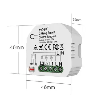 

Light Switch Module 3 Gang 1/2 Way Mini DIY WiFi Smart Switch Module Tuya/Smart Life App Works with Alexa Google Home