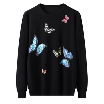

Season Plus Fat plus Size Sweater Men Fat Man Sweater Butterfly Printing Loose Round Neck Trend Backing Knitting Shirt