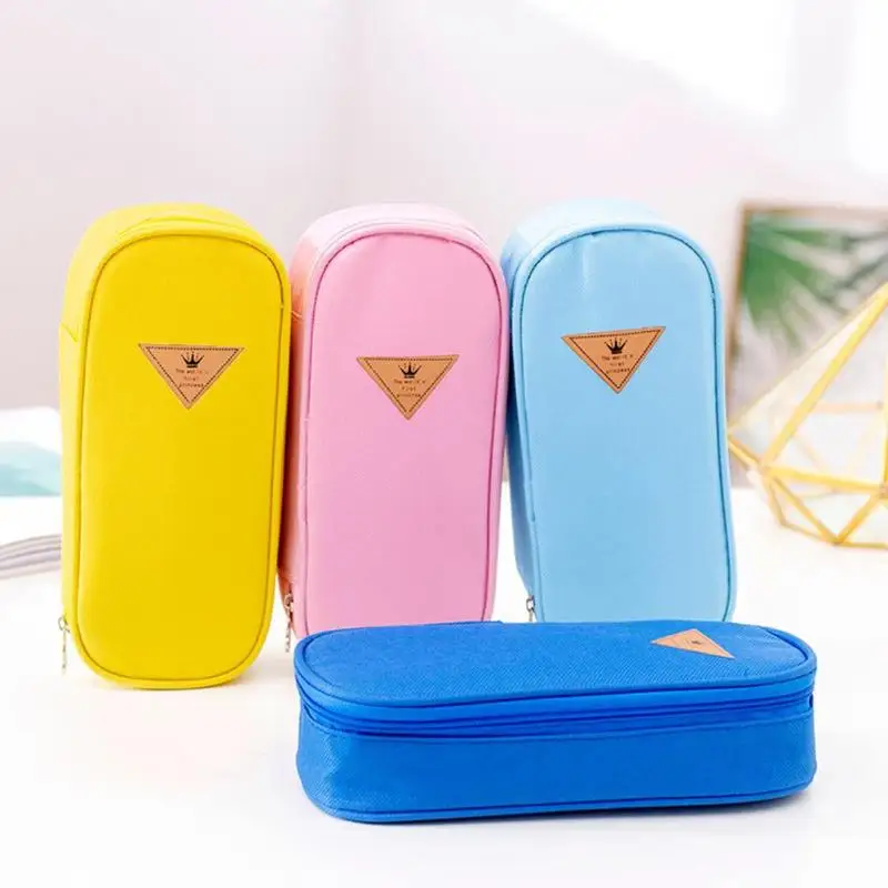 

Canvas Simple Candy Colored Pencil Bag Large Capacity Not Easy Wrinkle Zipper Window Design Student Office Stationery