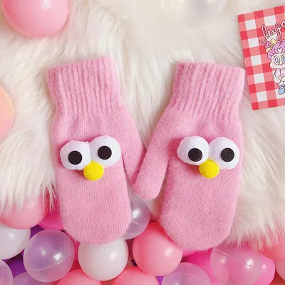 Dilidala Winter Cartoon Children Gloves Cute Big Eyes Small Fresh Students Wild Warm Gloves Warm Glove Mittens For Children - Цвет: X058-3