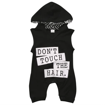 

Newborn Toddler Baby Kids Boy Romper Summer Sleeveless Letter Black Hooded Outfit Clothes Cotton Playsuit Jumpsuit Clothing