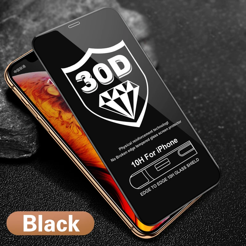 Black 30D защитное стекло с закругленными краями для iPhone 11 Pro XR XS Max X Закаленное Защитное стекло для экрана XS Max XR полное покрытие стекло - Цвет: Black
