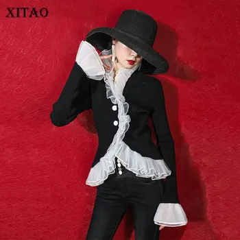 

XITAO Lace Ruffle Splice Sweater 2020 Spring New Bell Sleeve Tops Fashion Sweater Korean Style Elegant Slim Was Thin GCC3323