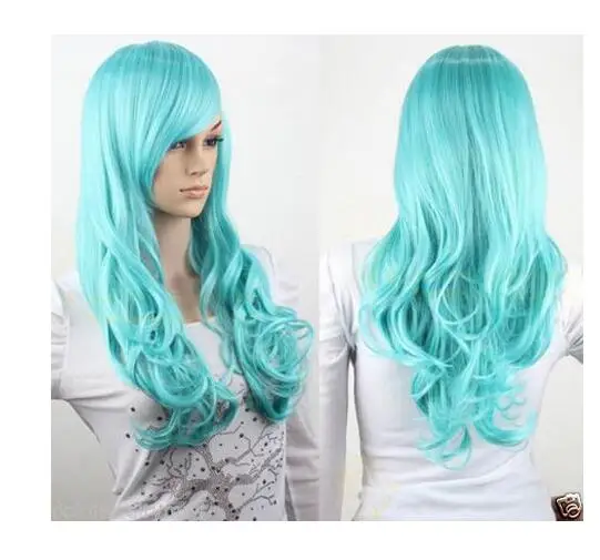 Zhaoxia++ 01431@ Q8++ Косплей длинные синие волосы кудрявые полный парик