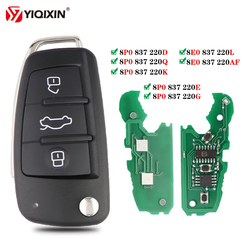 

YIQIXIN пульт дистанционного управления для Audi ключ 434 МГц ID48 чип для Audi A4 B8 A2 A6 A5 S4 TT 2005-2013 Cabrio Quattro Avant код детали 8P0837220D