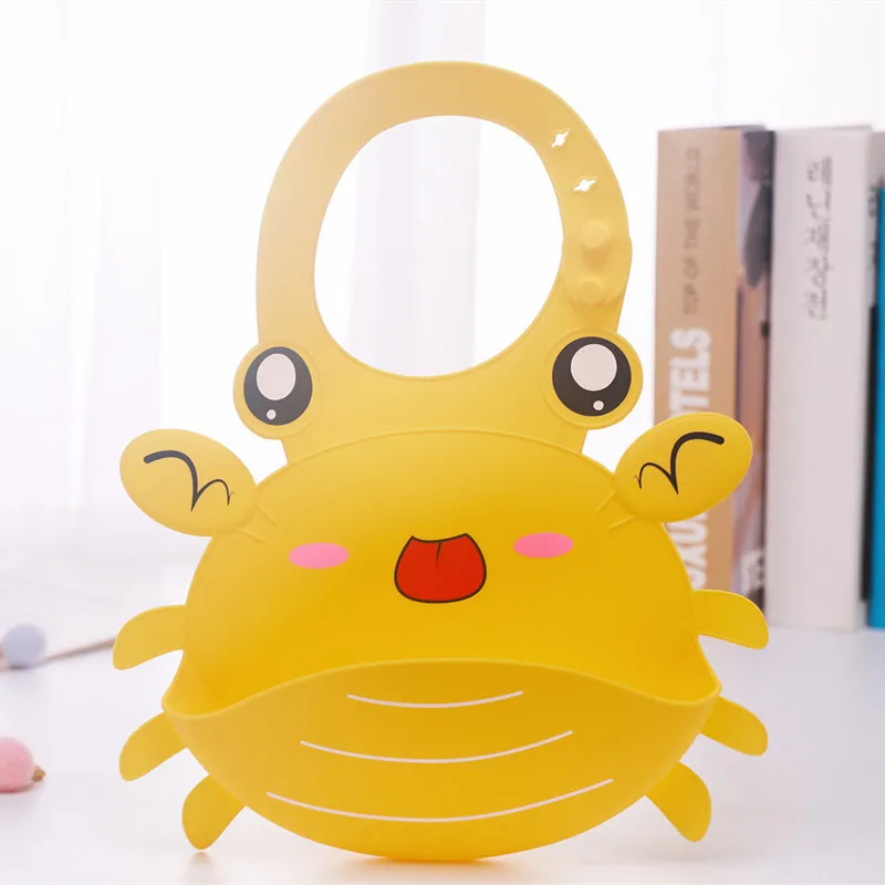 yellow crab Детская Водонепроницаемая из мягкого силикона нагрудники для детей с принтом с героями мультфильмов Животные Регулируемый инструменты для кормления уплотнение Краб со Свинкой для мальчиков и девочек, нагрудники для еды - Цвет: yellow crab
