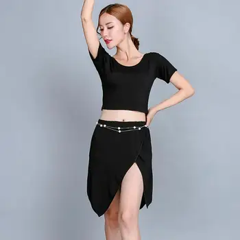 

Women Belly Dance Set Practice Clothes Skirt Short Sleeve Top Two-piece Suit Spring Summer Girls Black Color Costume 2020 New