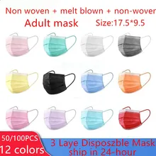 Máscara protetora descartável respirável da boca do adulto do earband de 3 camadas máscara protetora descartável não tecida de 5-100 pces blak azul rosa máscaras protetoras descartáveis