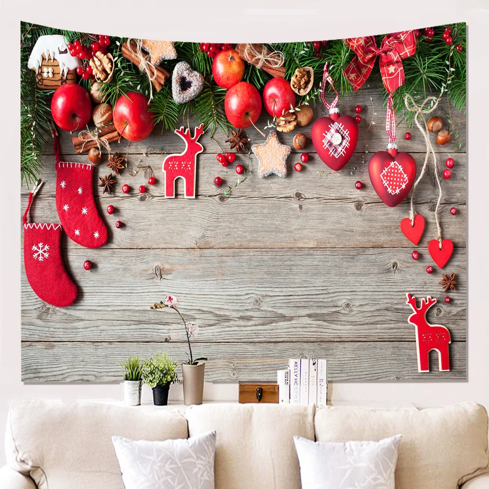 

Christmas Birthday Tapestry Santa Claus Reindeer Flakes Print Wall Hanging Decor Tapestries Backdrop Room Decor Home Textile