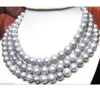 

Jewelry Free Shipping HUGE AAA+ 9-10MM South Sea Gray Pearl Necklace 49"