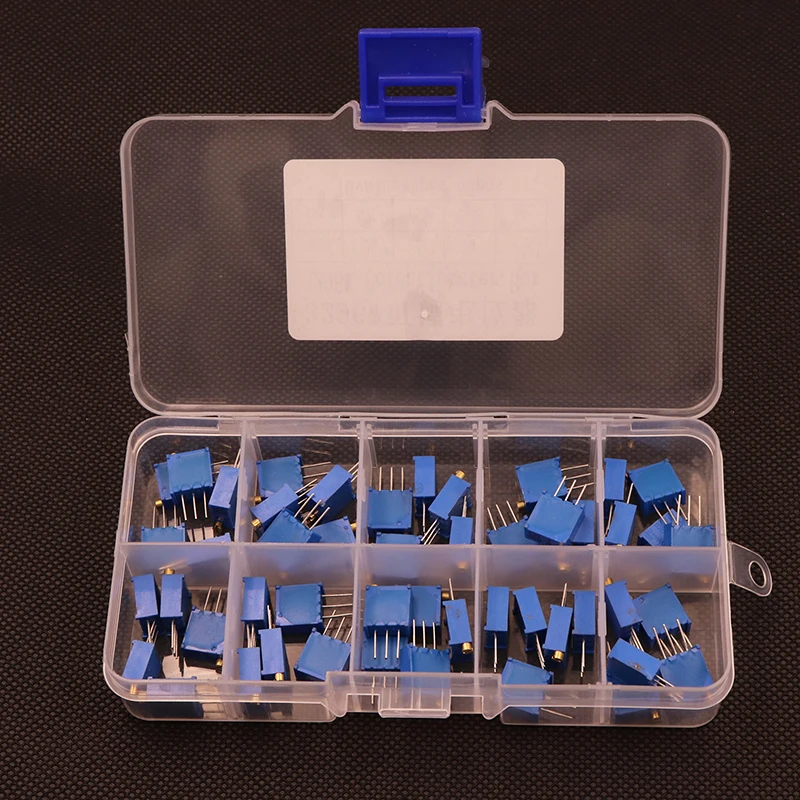 50Pcs/Lot 3296W Multiturn Trimmer Potentiometer Kit High Precision 3296 Variable Resistor 500R 1K 2K 5K 10K 20K 50K 100K 200K 1M
