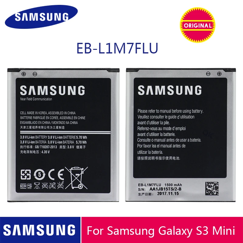 Оригинальный телефон SAMSUNG аккумулятор 1500 мАч для Samsung Galaxy S3 Mini S3Mini EB L1M7FLU I8190 I8190N GT
