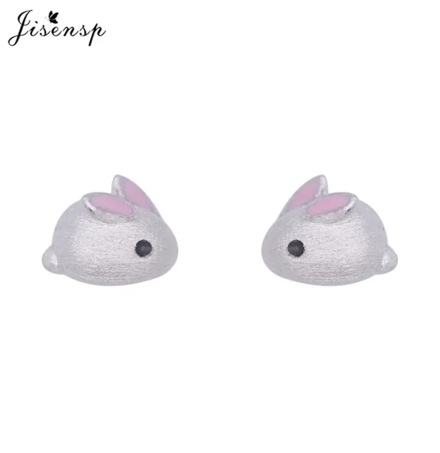 Jisensp Silver Plated Earrings Lovely Tiny Rabbit Ear Stud for Women Girls Cartoon Bunny Earring Fashion Jewelry Gift SYED311